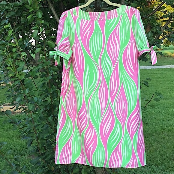 Lilly Pulitzer Faille Silk Pink/Lime Sheath Dress - Picture 2 of 12